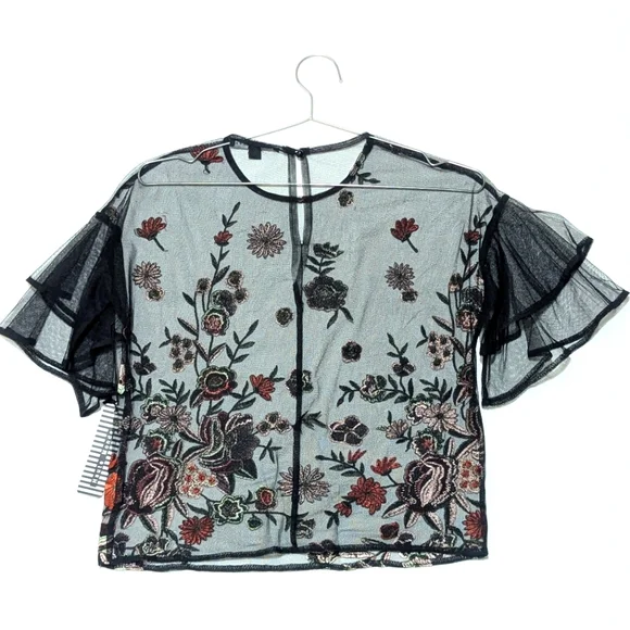 Haute Monde Black Floral Embroidered Blouse - Picture 5 of 7